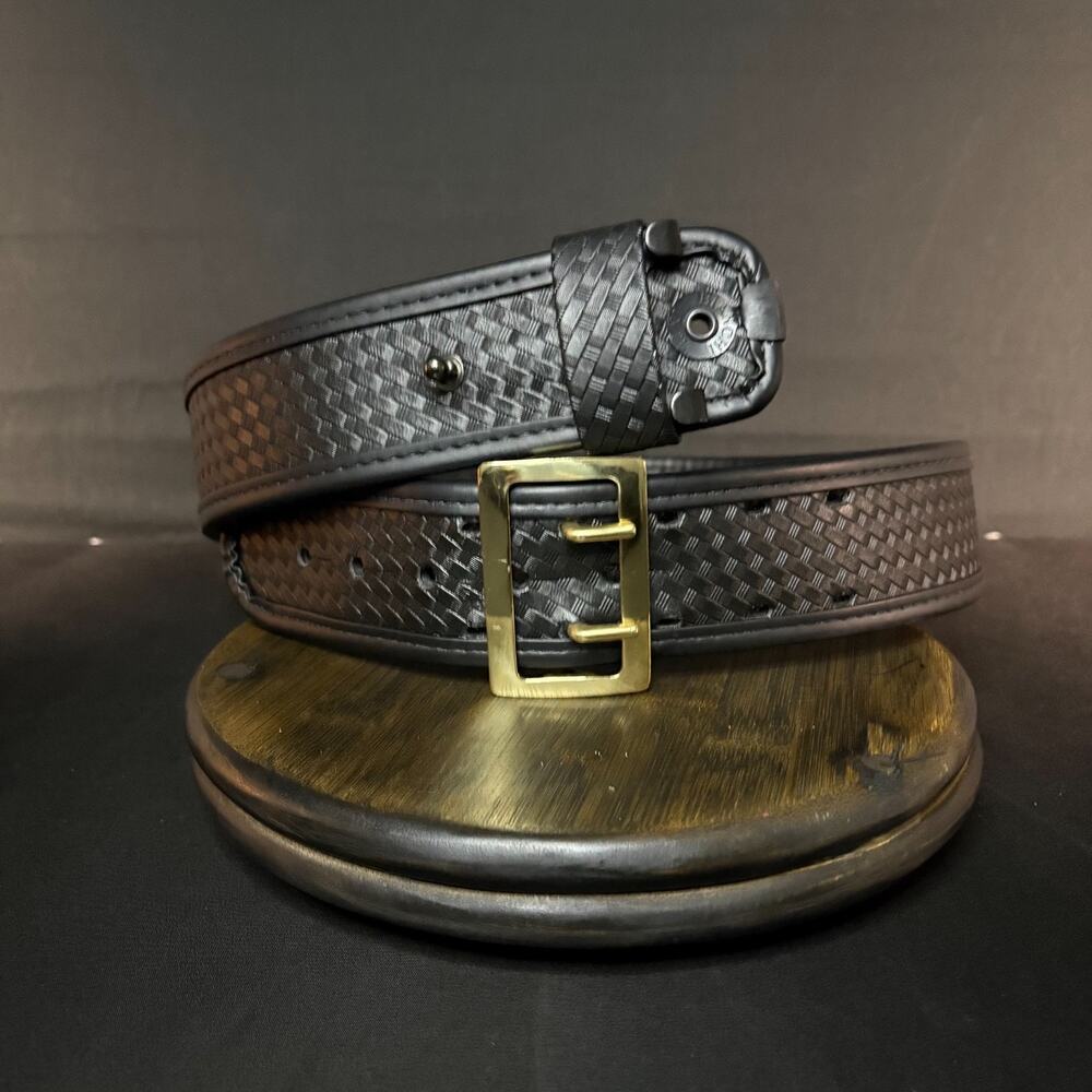 Bianchi 7960 Duty Belt Size 34"-36" Sam Browne Basketweave Leather Black Brass